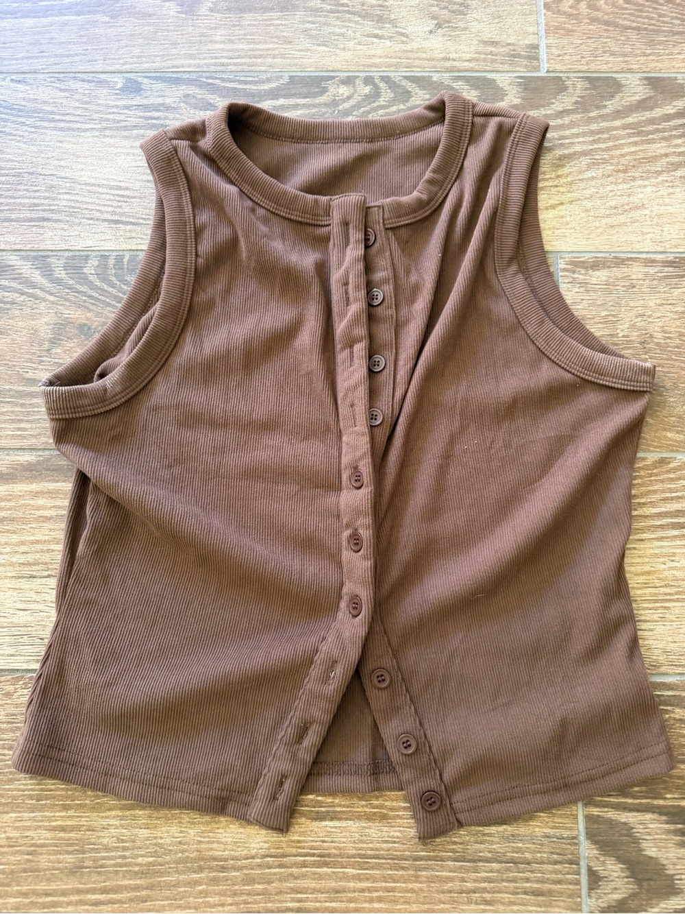 Brown Ribbed Button-Front Tank Top